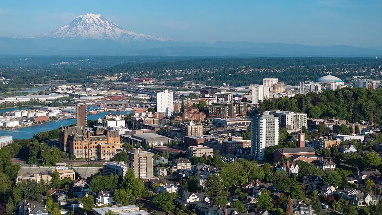 Tacoma cityscape and surrounding landscape